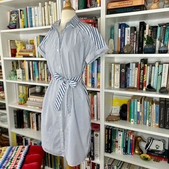 Pendleton Blue and White Striped belted shirt dress - Picture 4 of 8